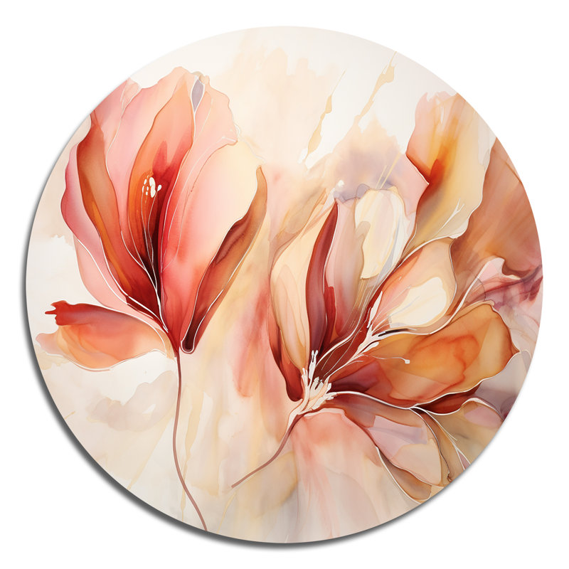 Peach Petal Dance - Art abstrait rond en métal, H 16 po x l 16 po x P 1 po