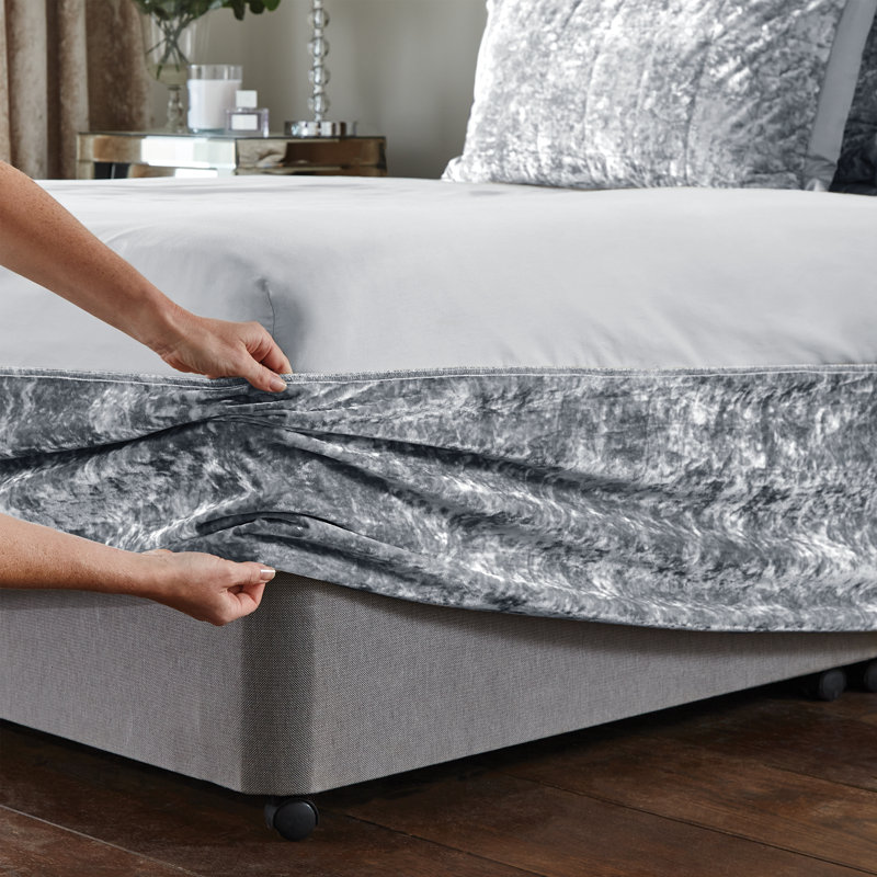 Crushed Velvet Elasticated Divan Base Wrap, Silver, 152cm H x 198cm W