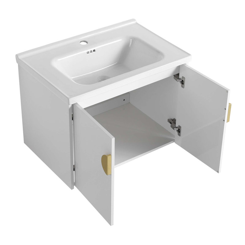 Ensemble de meuble-lavabo simple 18,5 po avec plateau en céramique Zalea, Blanc lustré