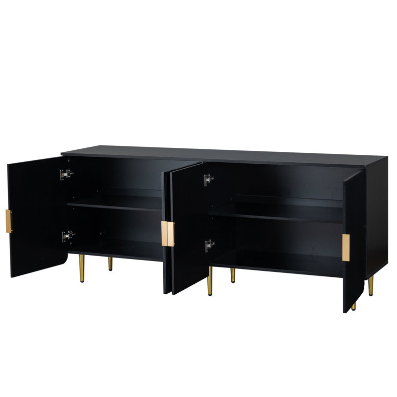 Buffet armoire 4 portes en bois, Noir, noir, noir, noir