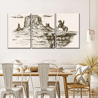 Sketched Wild West Cowboy Wall Art Multi Piece Canvas Print