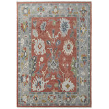 Karina Hand Knotted Wool Floral Area Rug in Rust/Gray