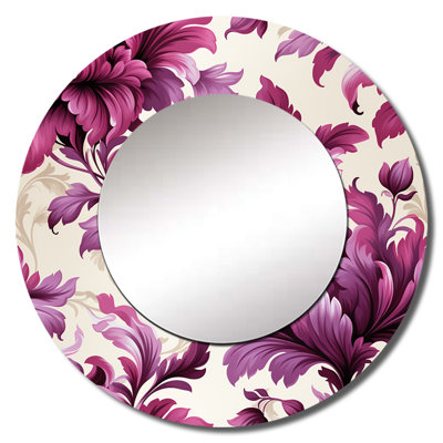 Regency Damask Grandeur Victorian Pattern - Floral Wall Mirror, Pink Round Decorative Mirror, Printed Metal Art
