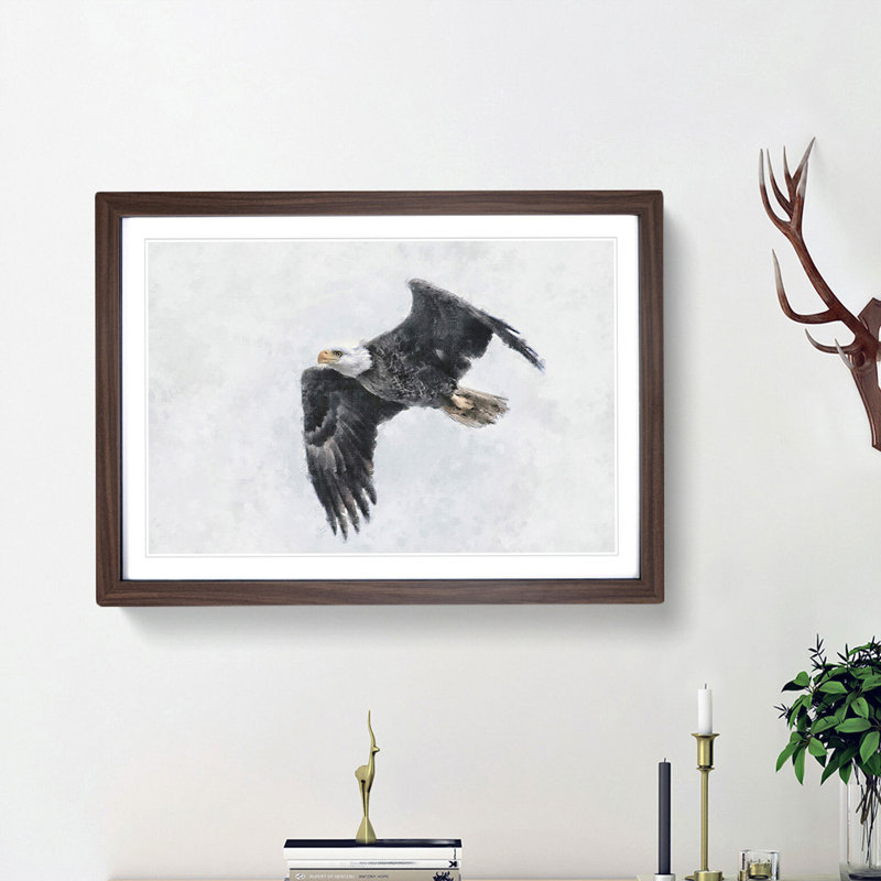 Bald Eagle High in the Sky - Picture Frame Painting Print, 48cm H x 65cm W x 2cm D, Walnut Framed
