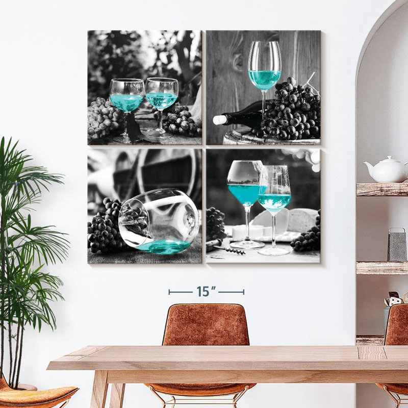 Ensemble de plusieurs verres à vin bleu sarcelle, H 50 po x l 50 po x P 1,25 po