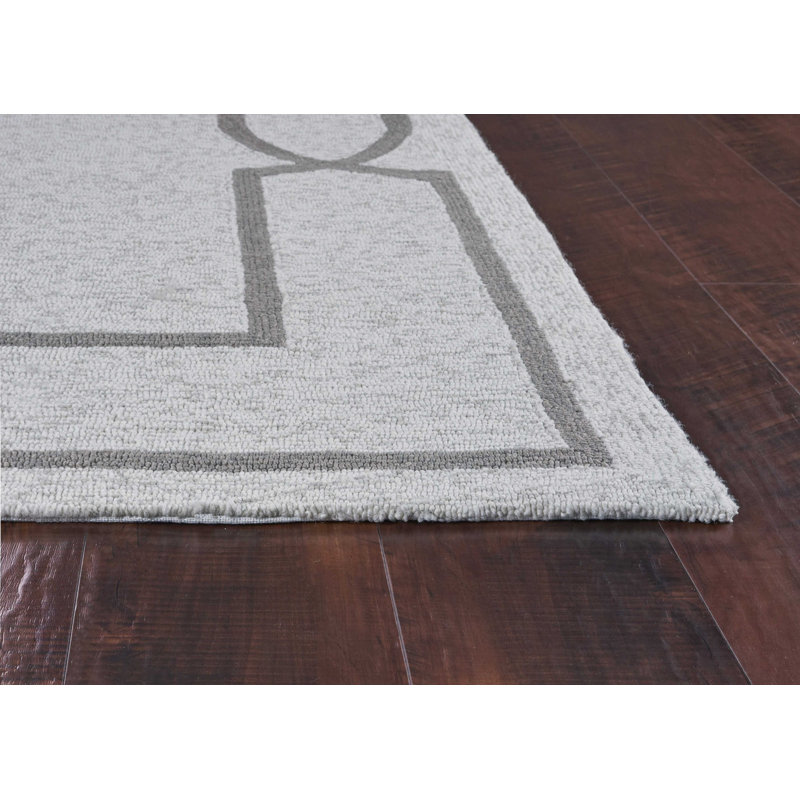 2'X3' Ivory Hand Hooked Uv Treated Bordered Indoor Outdoor Accent Rug