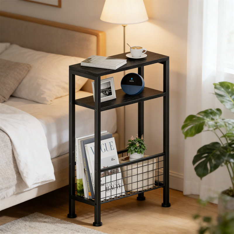 40cm W Metal Bedside Table, Black