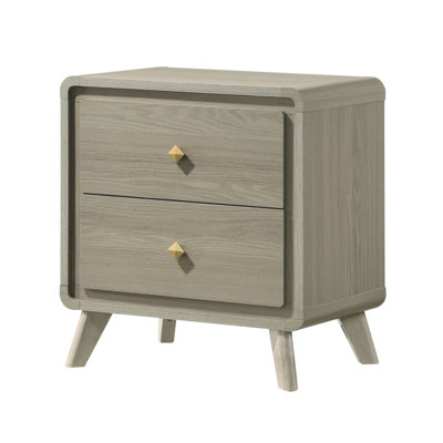 25" Modern Nightstand for Bedroom, 2 Drawers Bedside Table with Storage, Natural Texture, Curved Edge