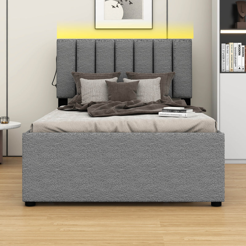 Lit plateforme tapissier simple Teddy, Gris
