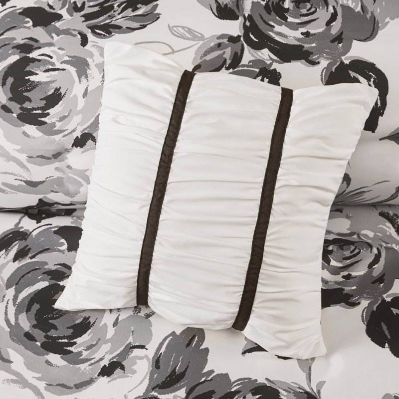 Black and White Floral Twin Microfiber Comforter Set
