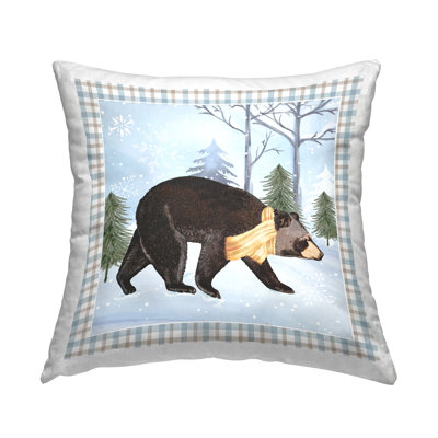 Snowy Bear Blue Tartan Border Printed Throw Pillow Design By ND Art -  Stupell Industries, plb-862_sqw_18x18