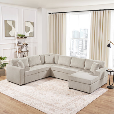 Canapé modulaire en U avec méridienne et trois coussins décoratifs moelleux