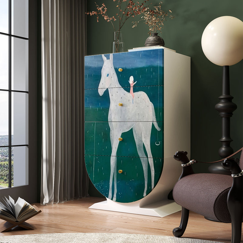 Armoire à quatre tiroirs en bois massif à motifs de dessins animés