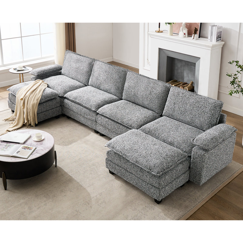 151.18" Wide Adjustable Armrest Sectional With Two Ottomans