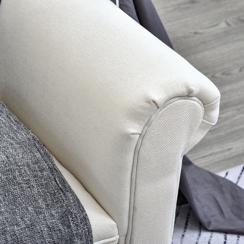Linen Bench With Armrests, Cream White