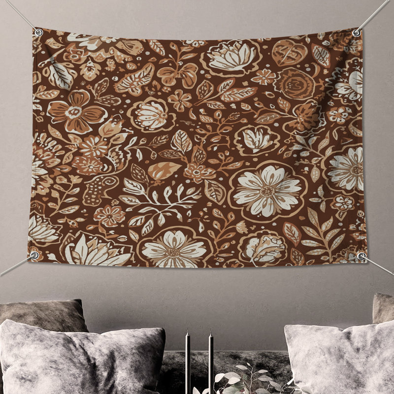 Tapisserie murale à motif floral botanique - Décoration murale botanique, 104 po H x 88 po avec 4 œillets