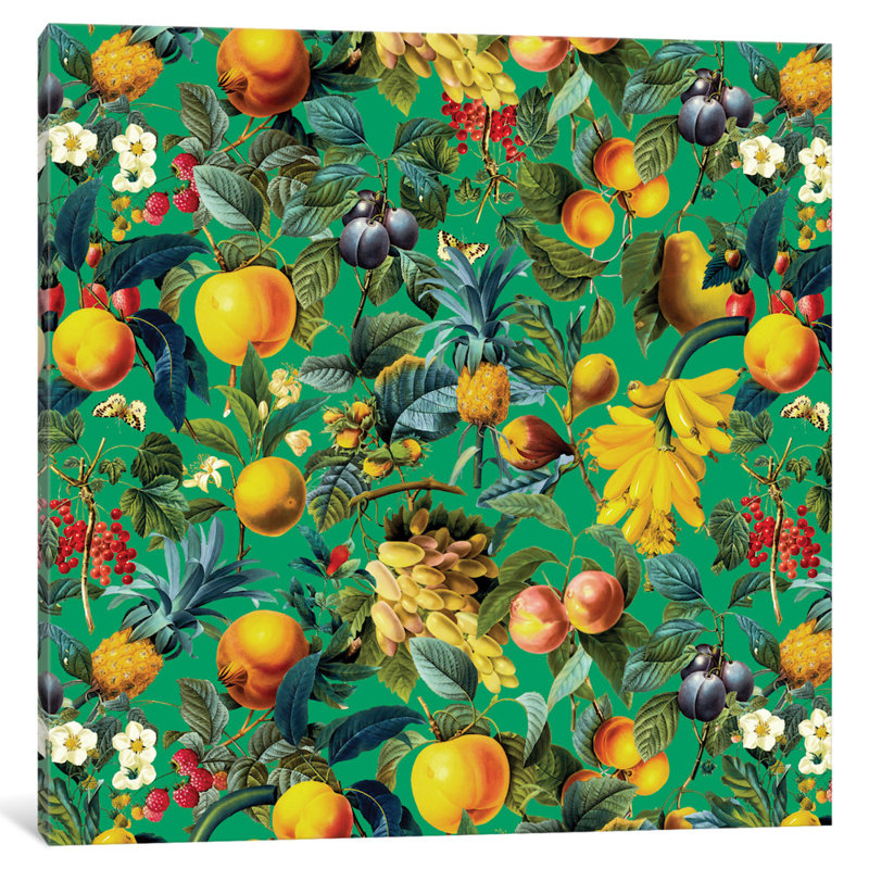 Motif de fruits, impression sur toile tendue, H 18 po x l 18 po x P 1,5 po, Toile avec cadre noir, Blanc