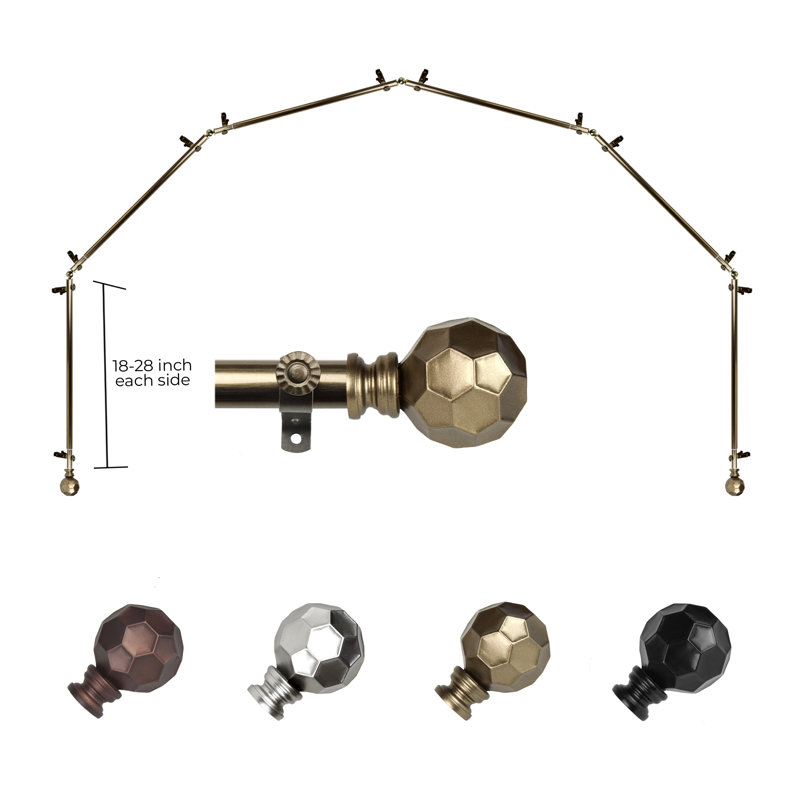 Campanella 6-Sided Bay Window Single Curtain Rod, Antique Brass, 18-28" (each side)