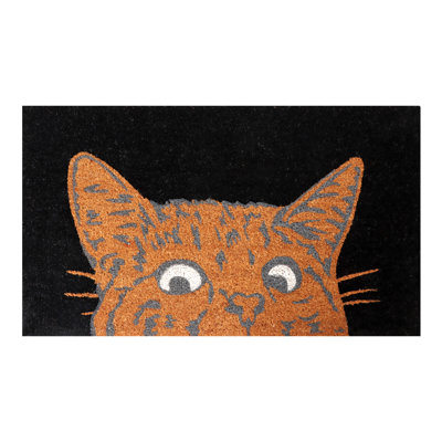 Natural Coco Coir Door Mat with PVC Backing, "Cat Peeking", 18"x30", Heavy-Duty Non-Slip Indoor/Outdoor