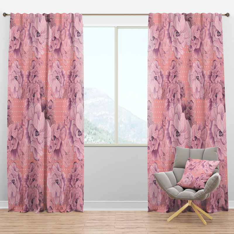 Composition de fleurs roses - Rideau floral - Velours obscurcissant - 1 panneau, l 52 po x L 84 po