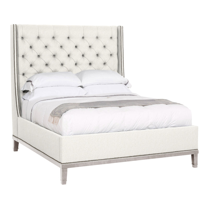 Cleo Solid Wood Wingback Bed, Kennelly Snow, Yes, Dove Gray