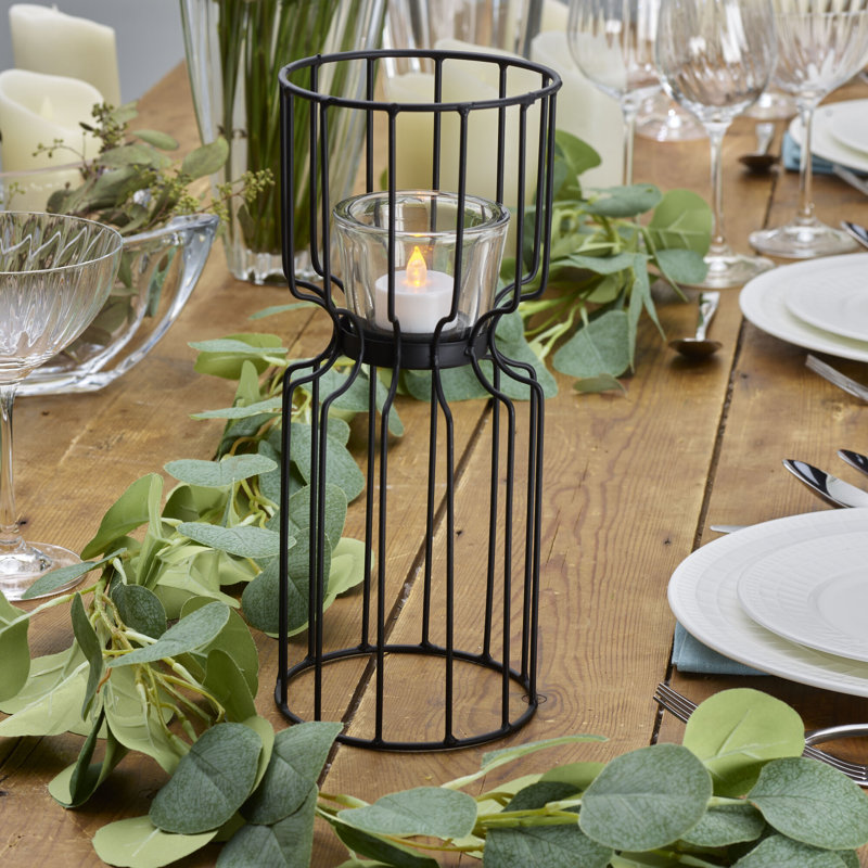 Tall Black Metal Wire and Clear Glass Votive Holder