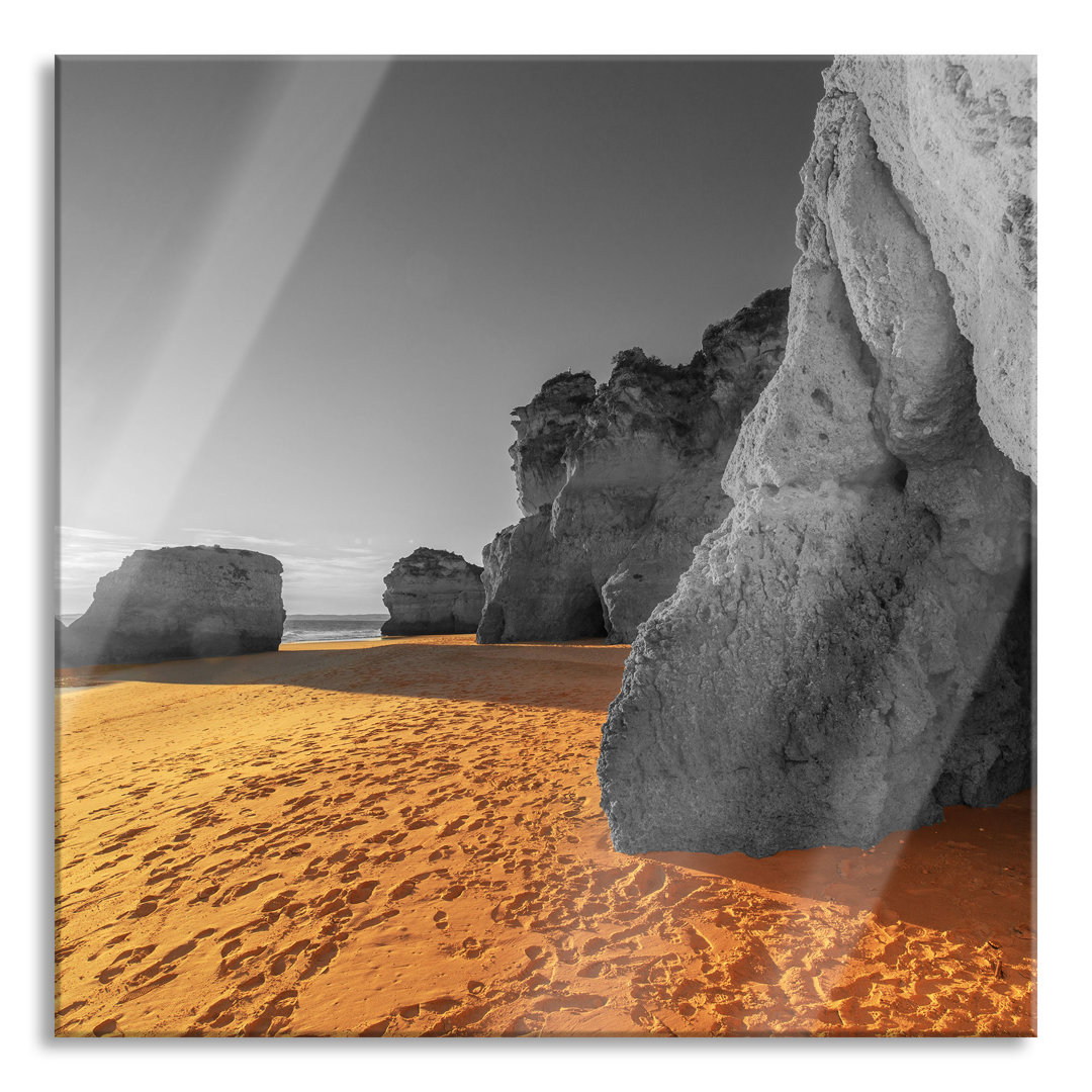 Glasbild Quadratisch  Wandbild Auf Echtglas  Riesige Felsen Am Strand  Aufhängung Und Abstandshalter LQ4963