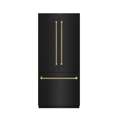 ZLINE Autograph 36 in. 19.6 cu. ft. French Door Built-In Bottom Freezer Refrigerator with Water Dispenser and Ice Maker in Black Stainless Steel with on Fridge.com