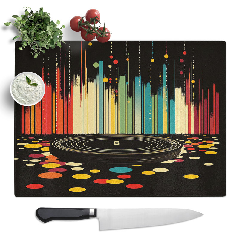 Vinyl Record Illustrated  Glass Chopping Board