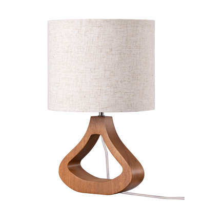 34CM Solid Wood Base Table Lamp with Linen Shade,Included LED Bulb