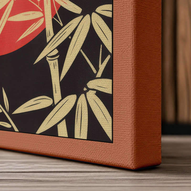 Bamboo Circle Japandi 1 Piece Wrapped Canvas Wall Art, 36x24 - 91.4 x 61.0 cm, Terracotta Border