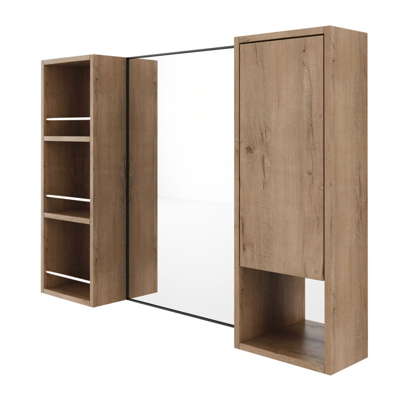 Miroir de salle de bain moderne en bois avec rangement 39 po