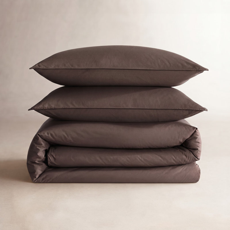 Ensemble de housse de couette Calvin Klein, Housse de couette pour grand lit et 2 taies décor, Brun terre
