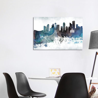 Calgary Bluish Skyline - Wrapped Canvas Print
