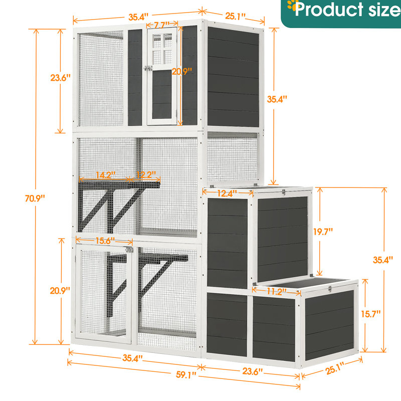 Maison de chat polyvalente pour l'extérieur et l'intérieur avec plusieurs plateformes et dispositifs de sécurité pour le confort et le plaisir des chats