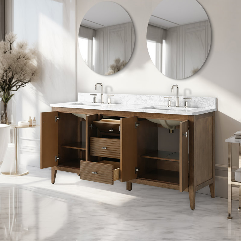Ensemble de meuble-lavabo double 60 po, Noyer linéaire, Nickel brossé