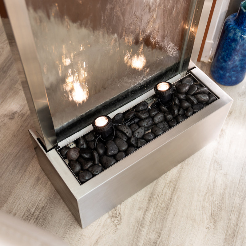 Fontaine cascade miroir autoportante XBrand 72" en acier et verre avec pompe, lumières DEL et pierres, fontaine miroir moderne, décoration pour la maison et le jardin, fontaine cascade d'intérieur