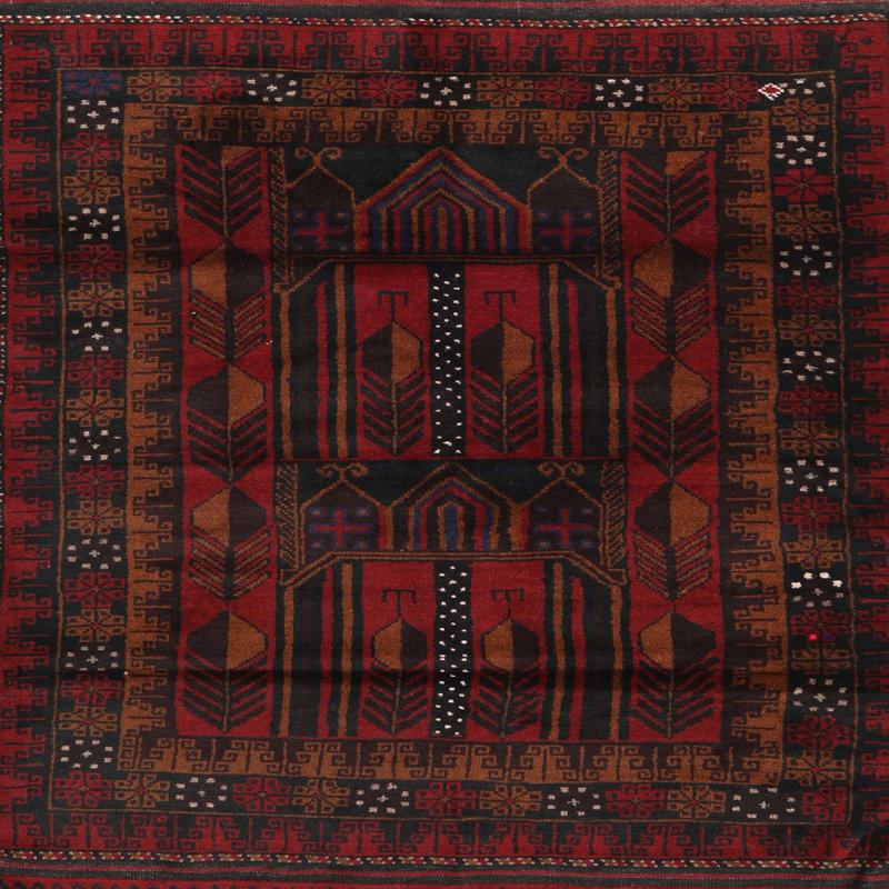 Tapis traditionnel bleu / rouge / noir, Rond 3 pi
