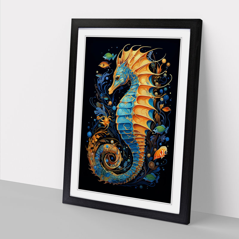 Seahorse Orphism - Framed Print, Black , 64cm H x 46cm W x 2cm D