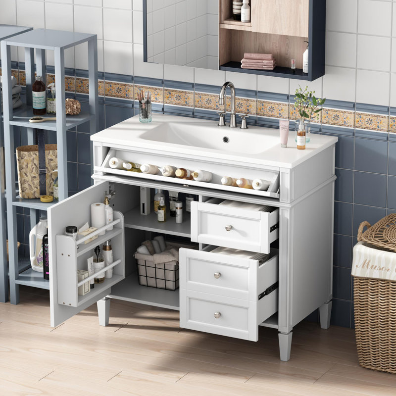 Meuble-lavabo 36 po, Blanc, Argent argent