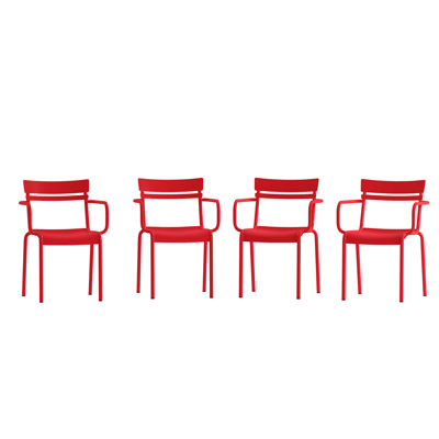 Chaise empilable intérieure / extérieure en acier de qualité commerciale avec 2 lattes et accoudoirs Melmack