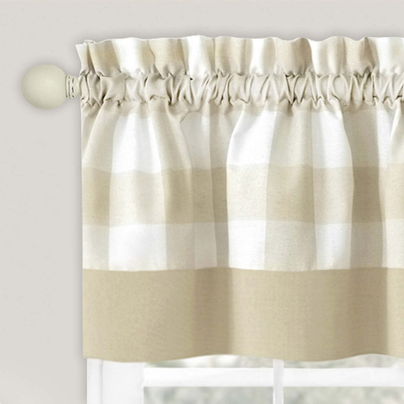 Anthe Gingham Tailored Kitchen Curtain, 14" H x 58" W, Tan
