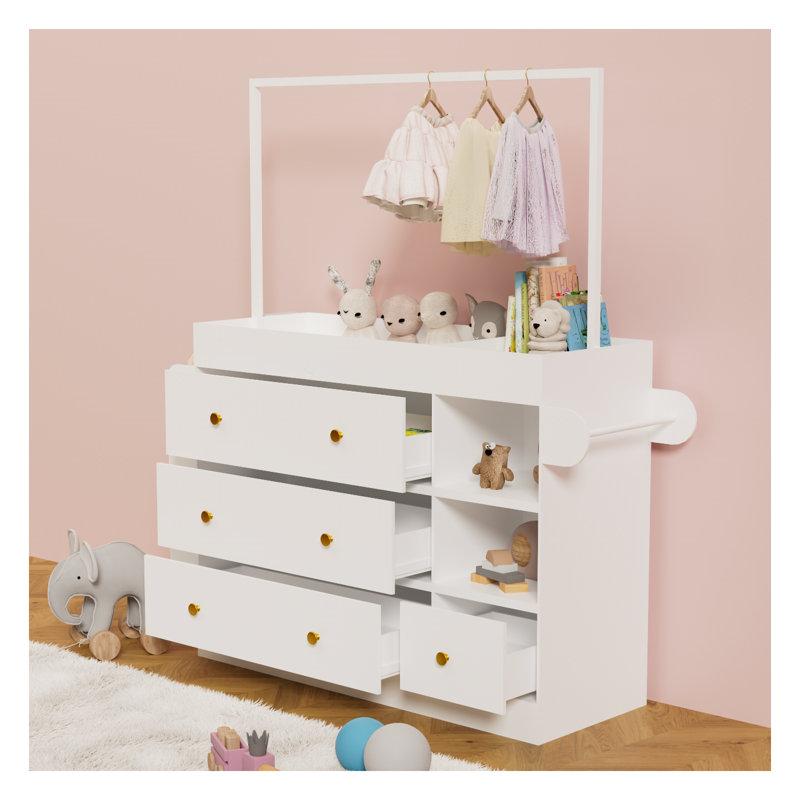 Table à langer multifonctionnelle pour bébé avec rangement - commode de chambre de bébé moderne avec tiroirs profonds, tablettes et support de séchage, blanc