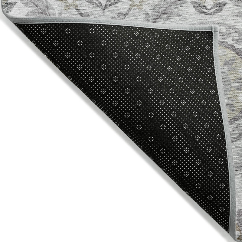 Tapis d'intérieur lavable à motif floral gris 3 pi x 5 pi