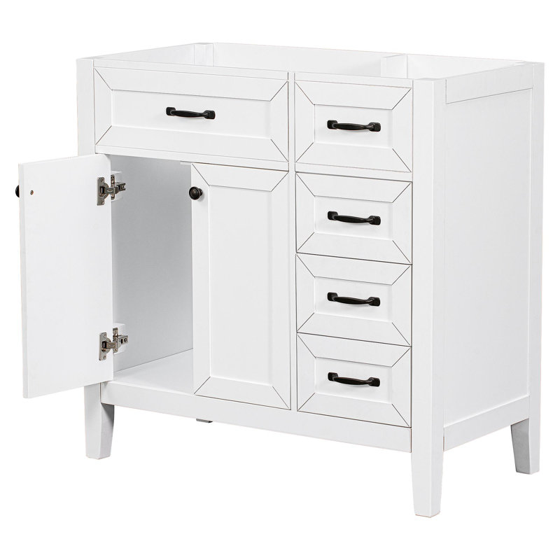Meuble-lavabo 36 po sans lavabo, base d'armoire seulement, armoire de salle de bain avec tiroirs, structure solide et panneau de fibres à densité moyenne, blanc