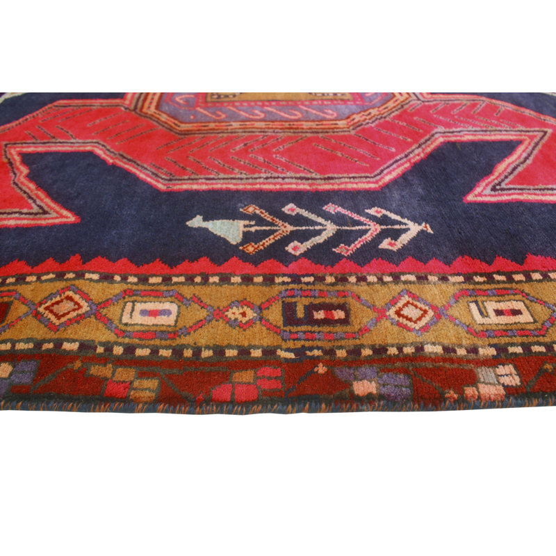 One-of-a-Kind 4'4" x 10'3" 1980s Runner Wool Area Rug in Brown and Navy