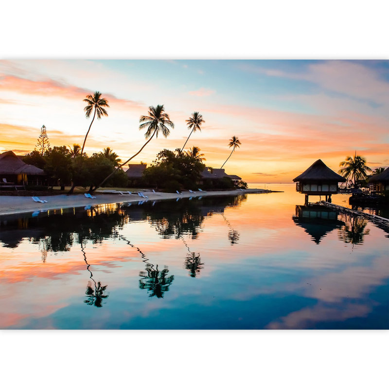 Papier peint adhésif tropical Tropical Sunset at Moorea French Polynesia, L 100 po x l 144 po