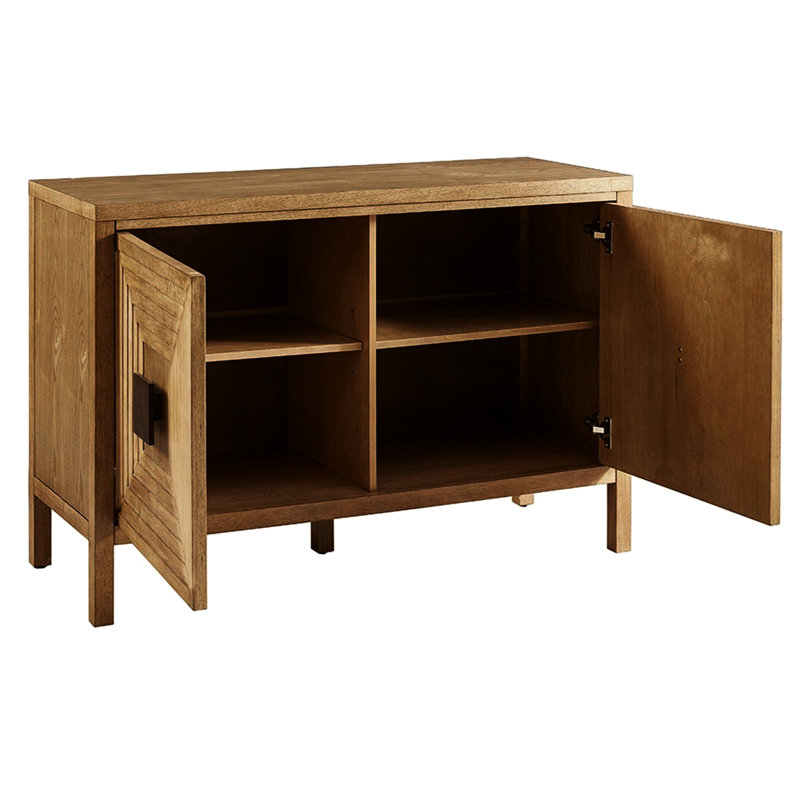 Armoire d'appoint à 2 portes réglables, style moderne, 47,5 po de long, grande capacité de rangement, structure en bois massif, café foncé, armoire transitionnelle texturée avec tablettes - décor accrocheur