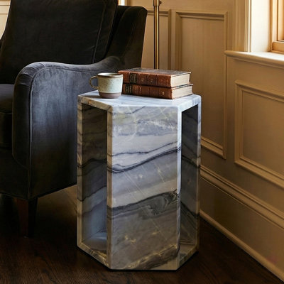 Table d'appoint de luxe en marbre, table de bout hexagonale de côté avec finition polie