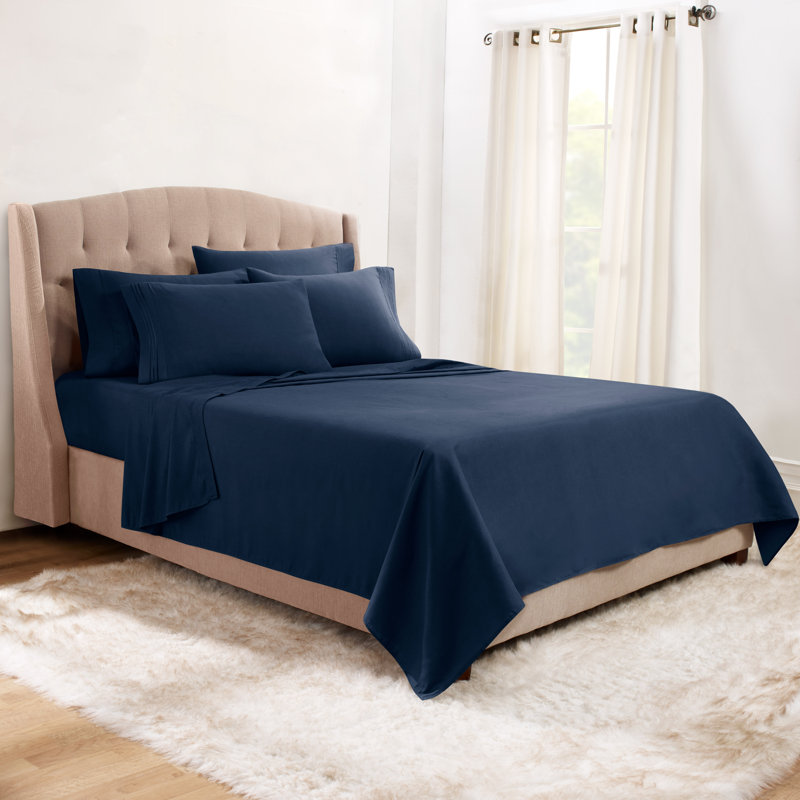 Microfiber Sheet Set, Navy Blue, Queen Sheet Set + 1 Fitted Sheet + 4 Pillowcases